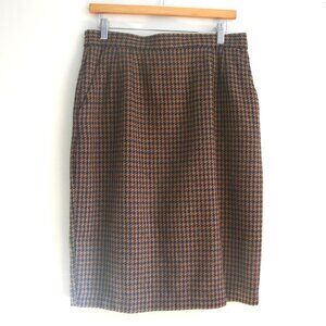 Size 14 - Vintage NORTON McNAUGHTON Women's Wolftooth Brown Wool Straight Skirt